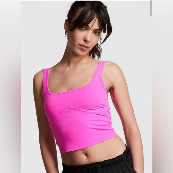 PINK Victoria's Secret Tops - Pink- COTTON CONTOUR CROP TANK TOP in Pink Berry size large